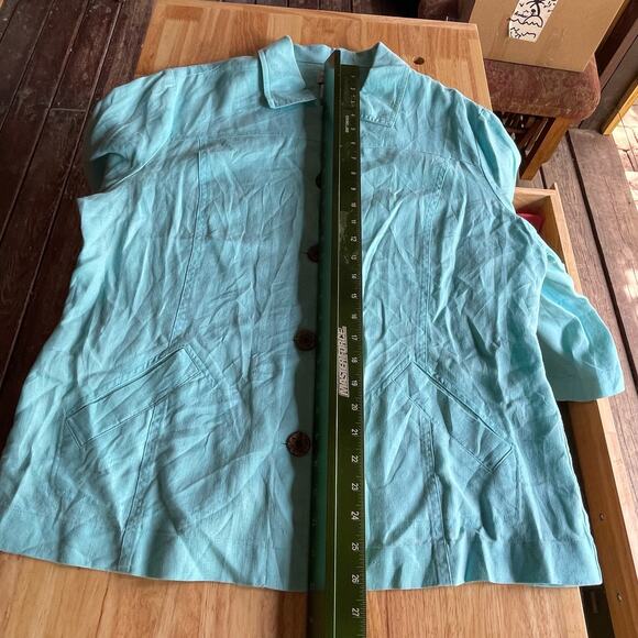 Chicos Jacket 100% Linen Blazer Size 2‎ US L 3/4 Sleeve Pockets Turquoise Blue - Picture 6 of 7